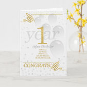 Carte 1 an Sober Anniversaire Faux Gold Parties scintill (Fleur jaune)