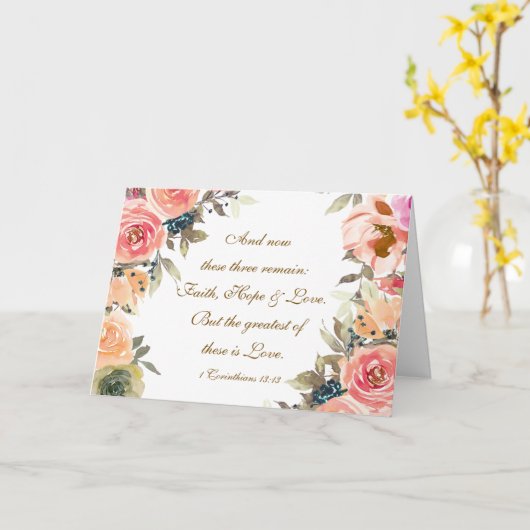 Carte 1 Corinthiens 13:13 Foi Espérance Amour Verset Bib (Fleur jaune)