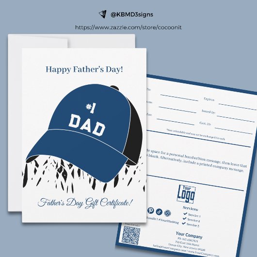 Carte #1 Papa Casquette Bonne Fête des pères Certificat 