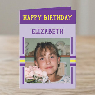 Carte 1 photo nom personnalisé anniversaire violet