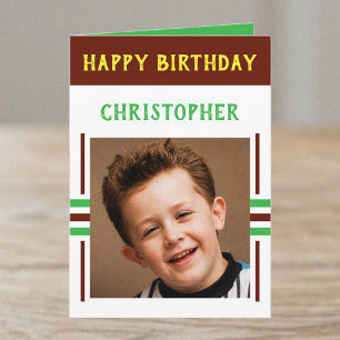 Carte 1 photo nom personnalisé marron anniversaire