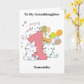 Carte 1Anniversaire Pink One Chats Balloons Petite-fille (Fleur jaune)