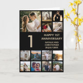 Carte 1er anniversaire 13 Photo Collage noir et or (Fleur jaune)