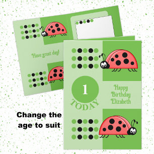 Carte 1er anniversaire 1 aujourd'hui ladybugs rouge vert
