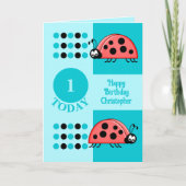 Carte 1er anniversaire 1 aujourd'hui ladybugs turquoise (Devant)