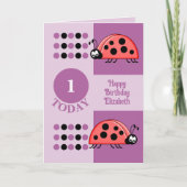 Carte 1er anniversaire 1 aujourd'hui ladybugs violet (Devant)