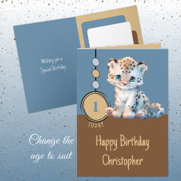 Carte 1er anniversaire 1 aujourd'hui nom mignon léopard 