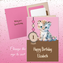 Carte 1er anniversaire 1 aujourd'hui nom mignon léopard 