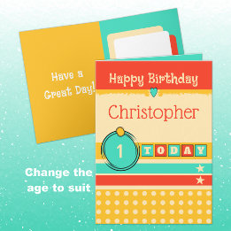Carte 1er anniversaire 1 aujourd'hui orange vert nom