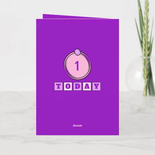 Carte 1er anniversaire 1 aujourd'hui violet rose ajouter (Dos)