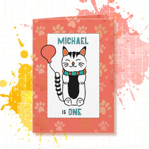 Carte 1er Anniversaire Adorable Cat Cartoon Drôle Dit Dr