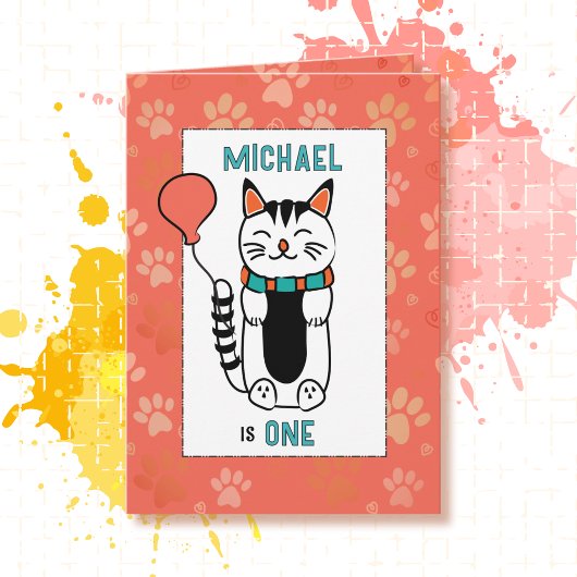 Carte 1er Anniversaire Adorable Cat Cartoon Drôle Dit Dr