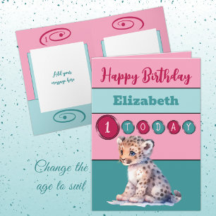 Carte 1er anniversaire ajouter nom fille mignonne animal