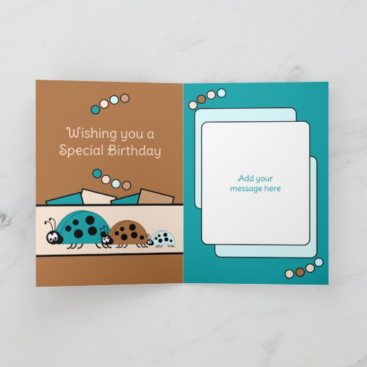 Carte 1er anniversaire ajouter nom ladybugs turquoise br (Intérieur)