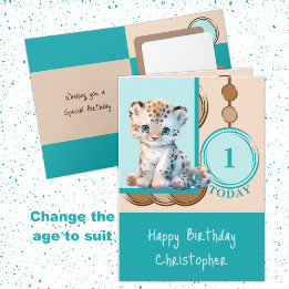 Carte 1er Anniversaire ajouter nom mignon léopard rose b