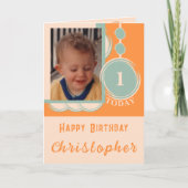 Carte 1er anniversaire ajouter nom photo orange vert (Devant)