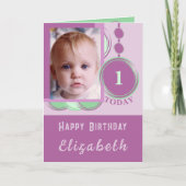 Carte 1er anniversaire ajouter nom photo violet vert (Devant)