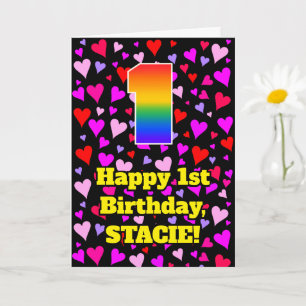 Carte 1er anniversaire : Amour Coeurs Motif, Arc-en-ciel