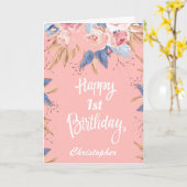 Carte 1er anniversaire aquarelle Botanique rose floral (Fleur jaune)