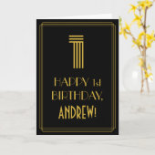 Carte 1er anniversaire : Art Déco Inspiré Look "1" & Nom (Fleur jaune)