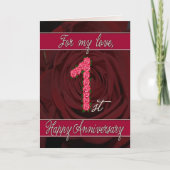 carte 1er anniversaire avec roses et feuilles (Devant)