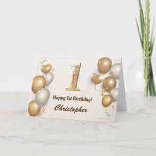 Carte 1er anniversaire Ballons d'or et Confetti Annivers