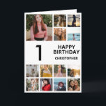Carte 1er anniversaire Collage photo 13 photos noir et b<br><div class="desc">1er Joyeux Anniversaire Photo Collage 13 Photos Carte d'Anniversaire Noir et Blanc pour n'importe quel âge. 1er 13ème 15ème 16ème 18ème 20ème 21ème 30ème 40ème 50ème 60ème 70ème 80ème 90ème 100ème, tout âge. Pour plus de personnalisation, cliquez sur le bouton "Customiser" et utilisez notre outil de conception pour modifier ce...</div>