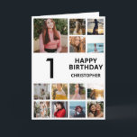 Carte 1er anniversaire Collage photo 13 photos noir et b<br><div class="desc">1er Joyeux Anniversaire Photo Collage 13 Photos Carte d'Anniversaire Noir et Blanc pour n'importe quel âge. 1er 13ème 15ème 16ème 18ème 20ème 21ème 30ème 40ème 50ème 60ème 70ème 80ème 90ème 100ème, tout âge. Pour plus de personnalisation, cliquez sur le bouton "Customiser" et utilisez notre outil de conception pour modifier ce...</div>