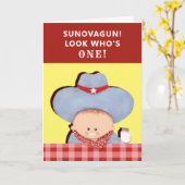 Carte 1er anniversaire Cowboy (Fleur jaune)