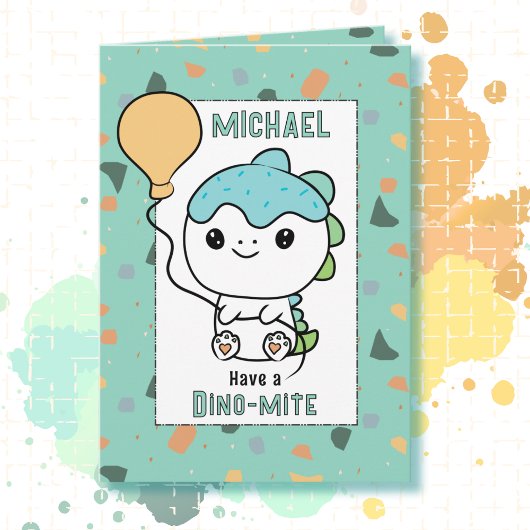 Carte 1er Anniversaire Cute Dinosaur Dessin adorable