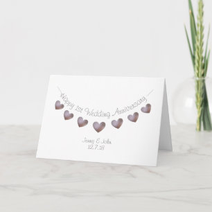 Carte 1er anniversaire de mariage avec des coeurs de per