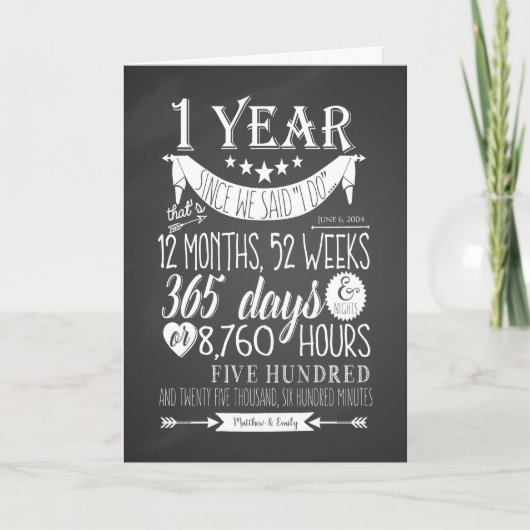 Carte 1er anniversaire de mariage, tableau noir 1 an mar (Devant)