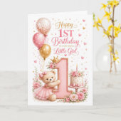 Carte 1er anniversaire de Teddy pour bébé fille (Fleur jaune)