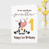 Carte 1er anniversaire de vache ! (Fleur jaune)