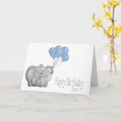 Carte 1er anniversaire d'éléphant en ballon (Fleur jaune)