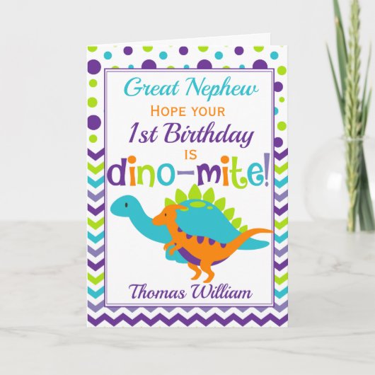 Carte 1er anniversaire Dinosaur Dino-Mite (Devant)