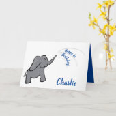 Carte 1er anniversaire éléphant bleu garçon (Fleur jaune)