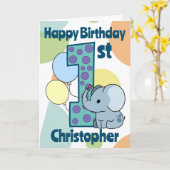 Carte 1er anniversaire Eléphant personnalisé (Fleur jaune)