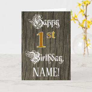 Carte 1er anniversaire : Faux Gold Look + Faux Wood Moti