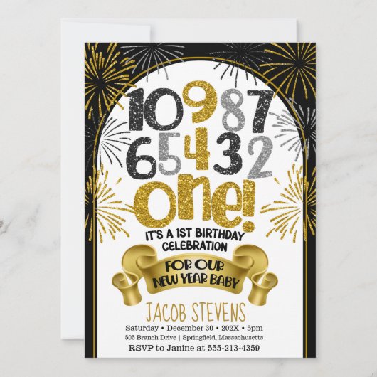 Carte 1er anniversaire fête Nouvel An Compte à rebours I (Devant)