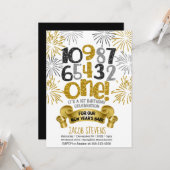 Carte 1er anniversaire fête Nouvel An Compte à rebours I (Devant/Arrière en situation)