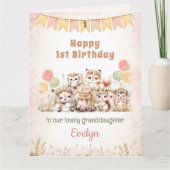Carte 1er anniversaire Fille Boho rose Boho Bois Animaux (Devant)