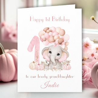 Carte 1er anniversaire fille rose éléphant Citrouille d'