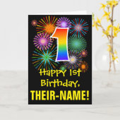 Carte 1er anniversaire : Fun Motif Fireworks + Rainbow 1 (Fleur jaune)