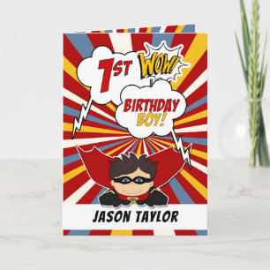 Carte 1er Anniversaire Garçon Superhero Thème de bande d