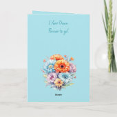 Carte 1er Anniversaire gerbera fleurs bleu (Dos)