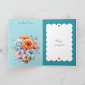Carte 1er Anniversaire gerbera fleurs bleu (Intérieur)