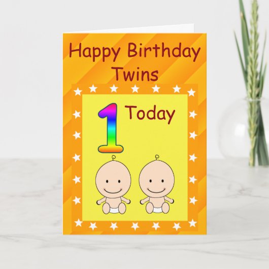 Carte 1er Anniversaire Jumeaux personnalisés (Devant)
