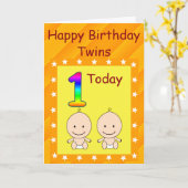 Carte 1er Anniversaire Jumeaux personnalisés (Fleur jaune)