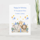 Carte 1er Anniversaire Jungle Animaux Twin Boys Card (Devant)
